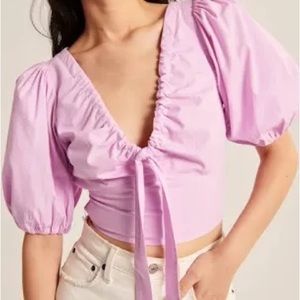 NWT Abercrombie & Fitch Powder Pink Pastel Puff Sleeve Bow Top